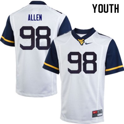 Youth West Virginia Mountaineers NCAA #98 Tyrese Allen White Authentic Nike Stitched College Football Jersey NK15T70XO